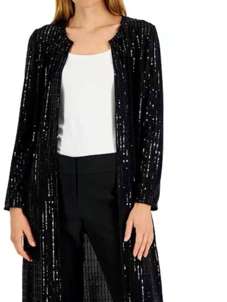 Anne Kline Fixed-Sequin Collarless Duster Jacket Evenings Wear Size Large